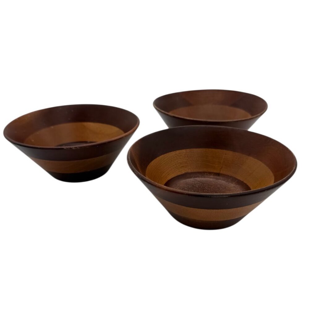 Woodpecker Woodware Bowls Set of 3 MCM Wood Vintage 6" Made in Japan
